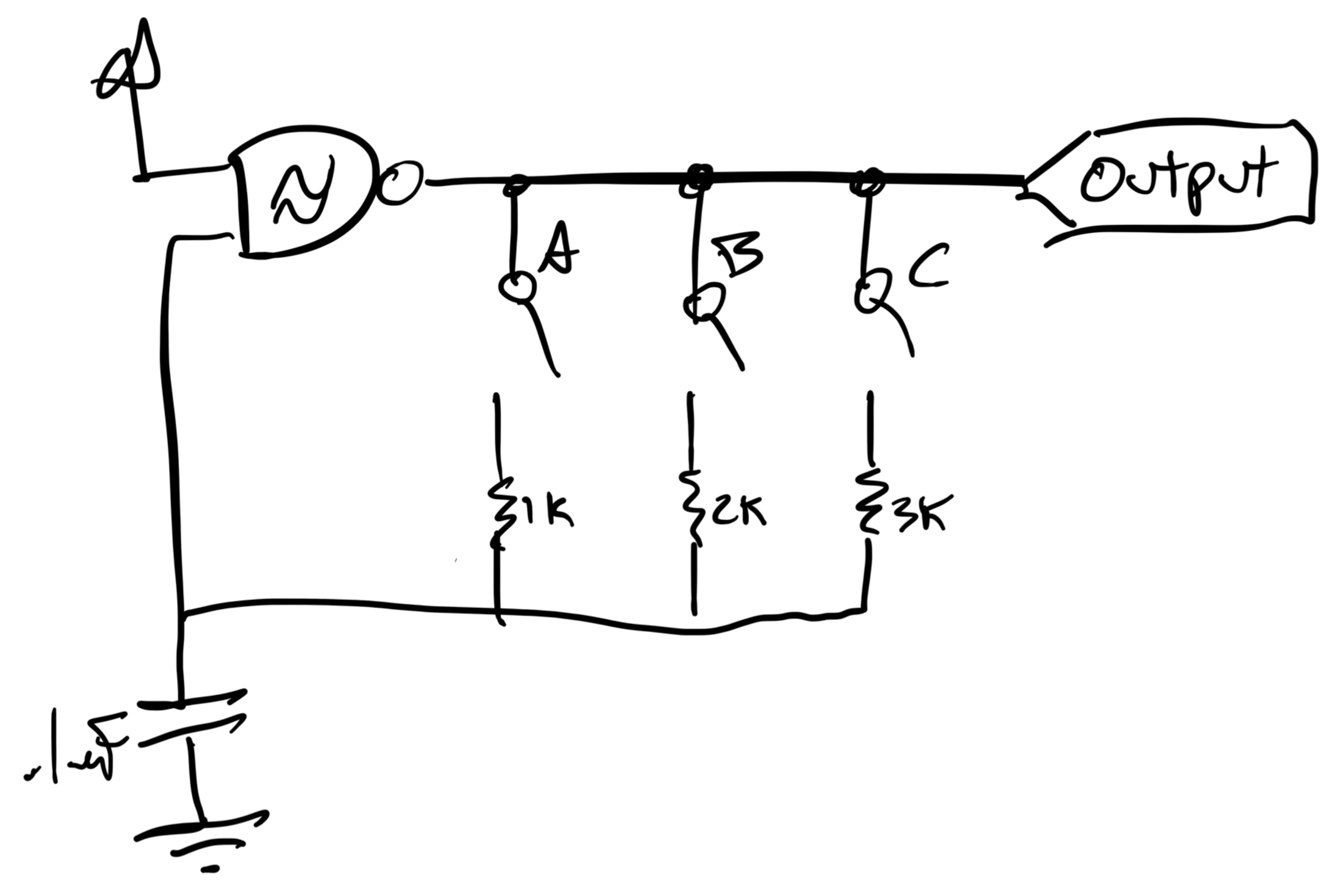 Schematic for relaxation oscillator with switched parallel resistors