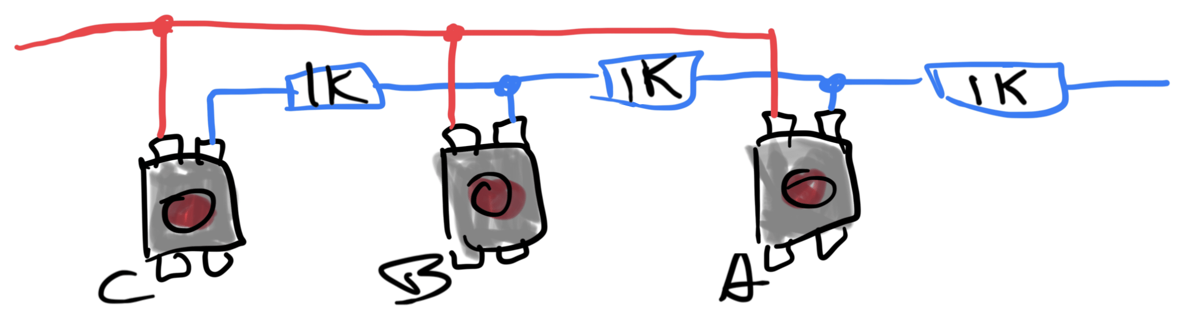 Serial resistor breadboard example